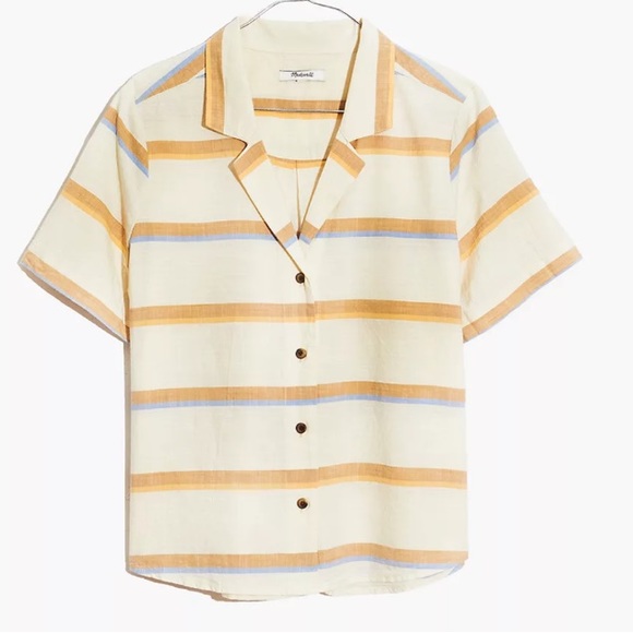 Madewell Tops - Madewell 100% Cotton Camp Shirt in Stripe Full Botton Down Front Size Large.